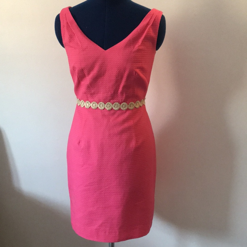 Lilly Pulitzer Pink with Gold accent structured shift dress size 0